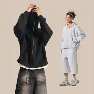 All'ingrosso felpa con Zip integrale oversize felpa con cappuccio squadrata in pile oversize felpa con cappuccio e <span class=keywords><strong>Capri</strong></span> da uomo - Product Image 2