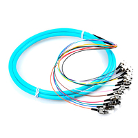 12-Core FC UPC OM3 Bundel Fiber Optik Pigtail 1.5 Meter Aqua FTTH 50/125 MM Multi Mode 10Gbps 0.9mm untuk Panel Patch Fiber