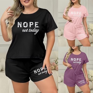 Pyjama d'été Yicheng pour femmes grandes tailles, ensemble <span class=keywords><strong>de</strong></span> vêtements <span class=keywords><strong>de</strong></span> <span class=keywords><strong>nuit</strong></span> imprimés à manches courtes et shorts amples, tailles XL-5XL, T-shirt et tenue d'intérieur pour femmes rondes - Product Image 3
