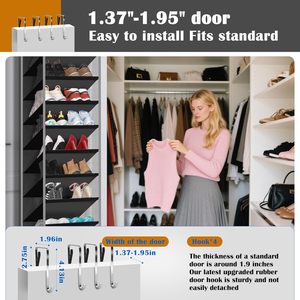 Over The Door Hanging <b>Shoe</b> Organizer 10 Pockets Black Mesh Storage Rack For <b>Shoes</b> Behind Door Or Wall Mount <b>Hook</b> Type - Product Image 5
