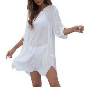 Vestido Playero de Verano para Mujer, Cuello en V, Manga 3/4, Corte Holgado, Transpirable, Superventas - Product Image 3