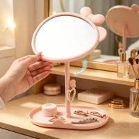 Miroir de maquillage de bureau rotatif en plastique à simple face avec grossissement 1x, idéal pour les étudiants en résidence universitaire, avec un design nœud papillon style princesse