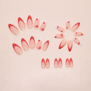 <span class=keywords><strong>Ongles</strong></span> à presser de haute qualité, 24 pièces, French Manucure Amande, <span class=keywords><strong>Faux</strong></span> <span class=keywords><strong>Ongles</strong></span> Artificiels Rouges, Vente en Gros - Product Image 3