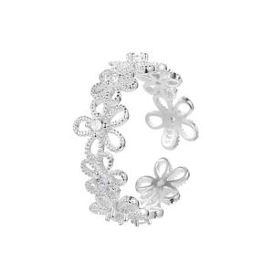 Stylish Rhodium Plated Luxury S925 Sterling <b>Silver</b> Lace Hollow Flower <b>Ring</b> for Women Adjustable Opening Wedding Party - Product Image 5