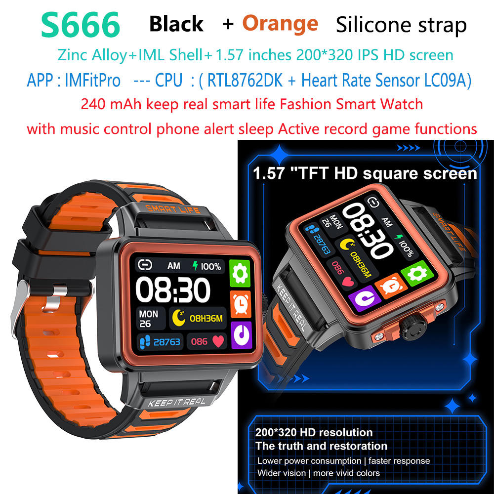 Naranja + S666-keep-it-real-smart-life-watch-smart-watch NEGRO