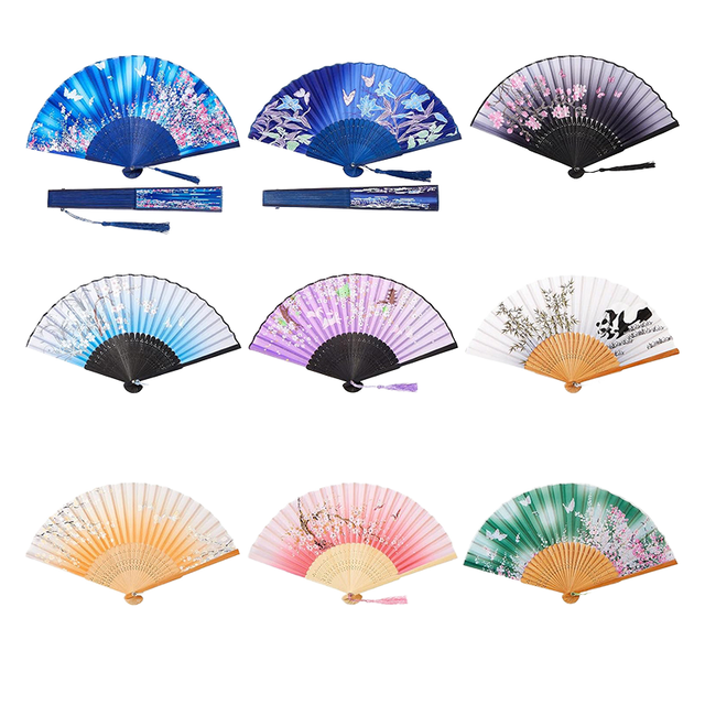 Hand-Held Carved Painted Silk Bamboo Belly Fan Folk Art Hollow Tzitzit Folding Flower Fan for Business Gift Men Women