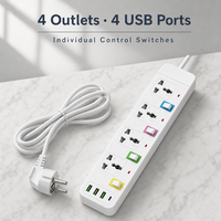 Multiprise standard en gros, 10A, 4 prises, 3 USB-A, 1 USB-C, 1,8m, IP20, durable, pour maison et bureau en Afrique