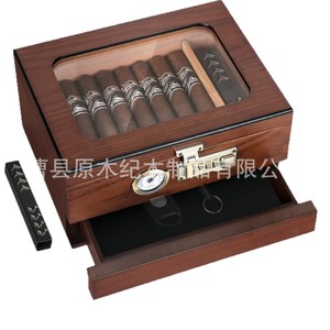 Humidor de Cigarros de Madera Transparente con Tapa Abatible, Doble Capa, Madera Sólida, Resistente a la Humedad, con Cortador, Forma Rectangular - Product Image 4