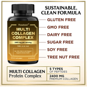 Rosebest Natürliche Vegane Bio 2400mg Multi Hydrolysierte Kollagen-Peptide Komplex Kapseln Nahrungsergänzungsmittel für Haare, Haut & Nägel - Product Image 5