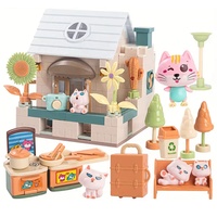 Kit de construction de maison miniature DIY Cat Town, 268 pièces, personnages de chats, briques de maison de poupée, villa, chalet, jouet de construction