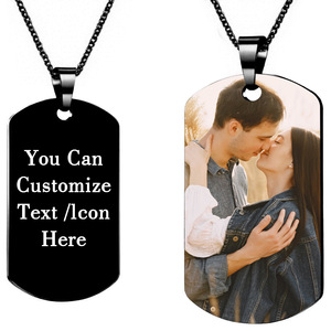 Collar de Pareja de Acero Inoxidable 304 Negro Cuadrado con Corazón, Ajustable, Personalizable con Letra, Foto o Identidad, para Regalo - Product Image 5