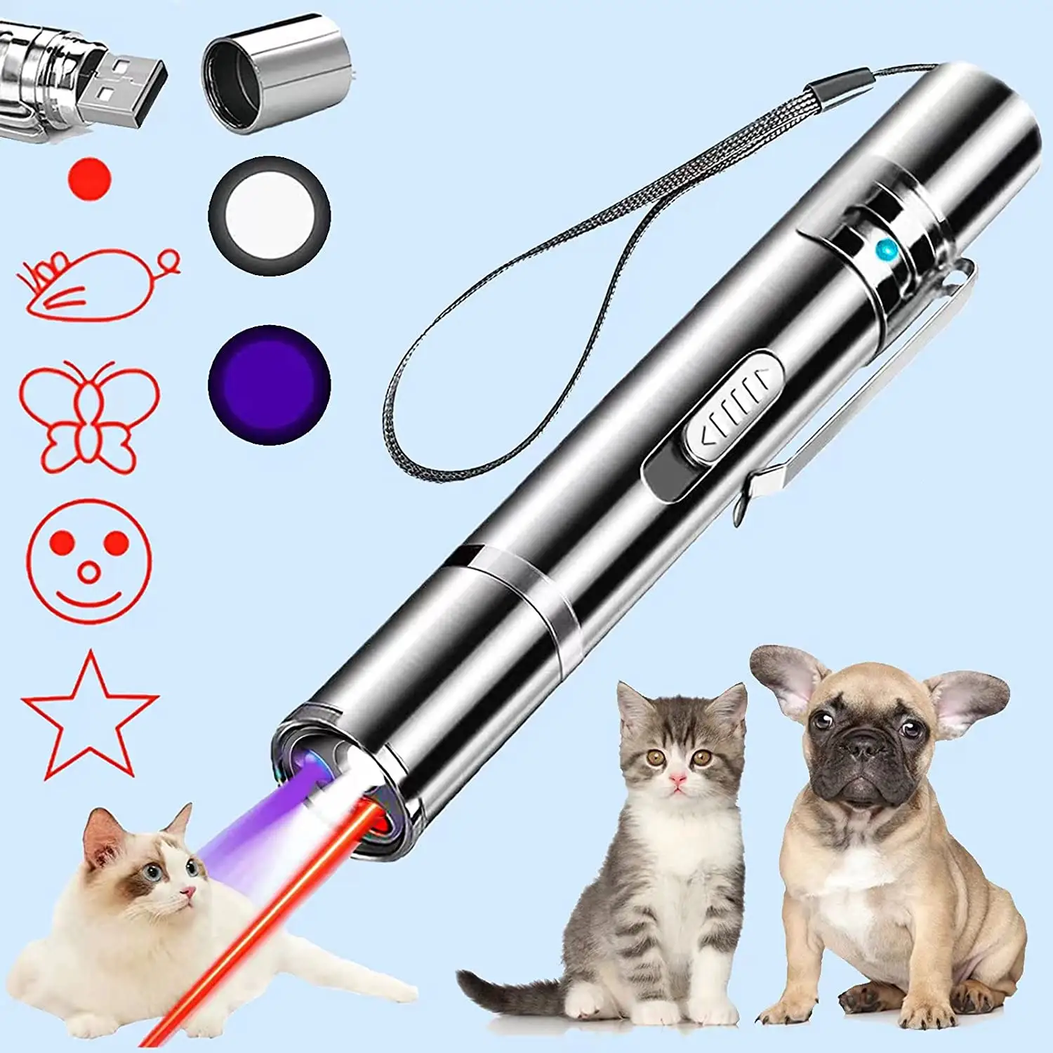 Mini 3 In 1 Red USB Rechargeable Red Light White LED Torch Light UV Flashlight Cat Dog Pet Toy Laser Pointer Pen