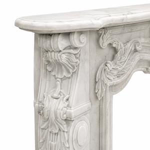 Traditional Marble <b>Fireplace</b> Mantel With Ornate Carving white marble Stone Indoor Wood Burning Hearth For Dining - Product Image 4