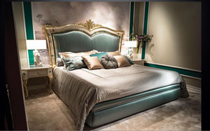 European Style Villa Bedroom Palace Pleated High Back Shell <strong>Inlaid</strong> King Size Luxurious Solid <strong>Wood</strong> Carved Double Bed - Product Image 3