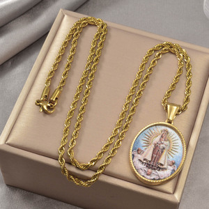 Collares de Moda al por Mayor, Cadenas Finas de Acero Inoxidable, Colgante con Imagen de la Virgen María Coronada, Chapado en Oro de 18k - Product Image 5
