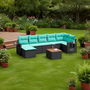 Set di divani da giardino in polyrattan nero da 8 pezzi con cuscini, mobili da giardino per esterni - Product Image 2