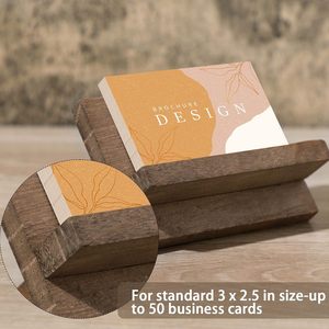 Porte-cartes de visite en bois massif, 20 cm x 20 cm, organisateur de bureau pour la maison et le bureau, design géométrique, couleur rétro - Product Image 4
