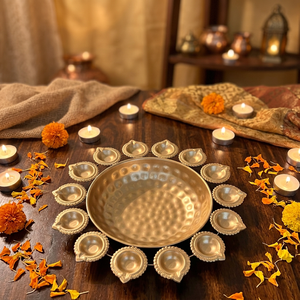 Juego de Diyas Tradicionales de Latón con Diseño Floral, Hechos a Mano, 500g, Decoración para el Hogar, para Diwali, Sala de Estar, Mesa Interior - Product Image 5