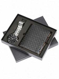 Conjunto de reloj y billetera de papel con embalaje exquisito para hombre, con movimiento de cuarzo y cierre de acero inoxidable, regalo para el día del padre, 2021 - Product Image 5