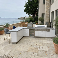 Armoires de cuisine extérieures en acier inoxydable personnalisables, résistantes aux intempéries, pour l'extérieur, au bord de la piscine, avec évier