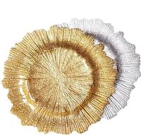 Venta caliente oro plástico moderno cargador placas para plato de cena para bodas vacaciones o fiesta Decoración de mesa al por mayor