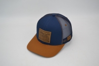 Casquette Trucker Vintage à 6 Panneaux avec Patch en Cuir Personnalisé, Dos en Maille Bleu Marine, Visière Marron, Casquette Snapback de Golf