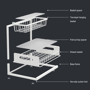 ชั้นวางของโลหะแบบดึงออกใต้ซิงค์2ชั้นสำหรับเก็บของในห้องครัวหรือห้องน้ำ - Product Image 4