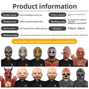 BAIGE personalizado para Ghost Face Horror Headgear Series One Masquerade Zombie Máscara de látex en stock para fiesta de Halloween Prank Props - Product Image 2