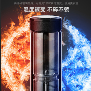 Tea And Water Separation Glass Cup Double Wall Heat Insulating Large Capacity Portable For Travel Men - Product Image 1