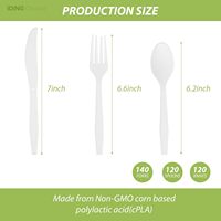 Ensemble de couverts modernes compostables résistants à la chaleur, 380 pièces, 140 fourchettes, 120 cuillères, 120 couteaux, écologiques, blancs