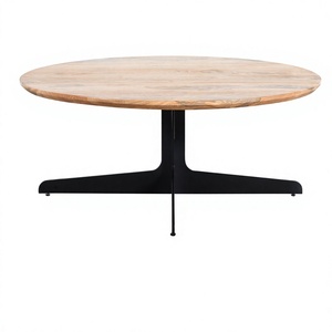 Modern Lightweight Round Wood Coffee <b>Table</b> Set Metal Base <b>Nesting</b> Living Room Furniture Minimalist Design Handmade Eco-Friendly - Product Image 2