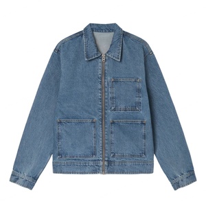 Veste en jean personnalisée pour homme, veste décontractée en coton bleu, fermeture éclair, manteaux en jean OEM - Product Image 1