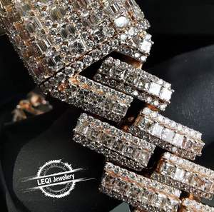 LEQI 9K-18K altın küba zincir-tam baget Lab elmas Pavé (Hip Hop lüks bildirimi kolye) - Product Image 3