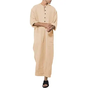 Factory Price Khaki moroccan thobe for men wholesale cotton blend gentleman abaya men muslim dress