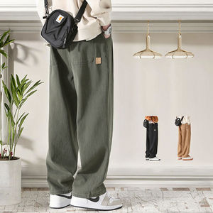 Nuevos estilos para hombre, ropa de trabajo de primavera y otoño, pantalones de estilo americano de calle alta, pierna ancha, medio plano, suelto, recto, cintura elástica pura - Product Image 3