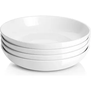 Porcelaine <span class=keywords><strong>blanche</strong></span> Céramique Hôtel Blanc 9.75 pouces Grands bols à pâtes et fruits Ensembles d'assiettes à soupe et salade pour 4 ou 6 personnes - Product Image 1