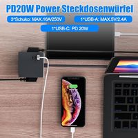 KC GS Modern EU Cube Multiprise avec 3 prises 3 ports USB Prise électrique multi-prises standard européenne Prise d'extension PD20W