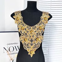 Applique de col en dentelle 3D en forme de fleur pour Abaya, robe de mariée, patch de col brodé à la main avec sequins pour Kaftan, robe de couture DIY