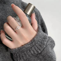 Bague Daidan à double couche, ajustable, en argent 925 avec zircon cubique, motif trèfle à quatre feuilles