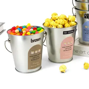 Jyb embalagem de lata para doces, logotipo personalizado brilhante, pequeno, de metal, mini tamanho, alimentício, redondo, embalagem para doces, balde de lata com alça