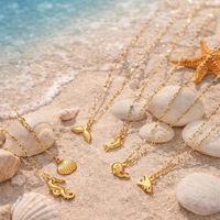Collar con Colgante de Tortuga y Pulpo de la Serie Océano, Estilo Minimalista Europeo Americano, Unisex, de Acero Inoxidable, Chapado en Oro de 18K