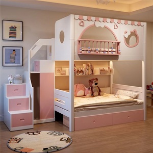Cama litera <span class=keywords><strong>de</strong></span> madera maciza JS Pink Cute Princess Castle, juego <span class=keywords><strong>de</strong></span> muebles para dormitorio <span class=keywords><strong>de</strong></span> niñas con espacio <span class=keywords><strong>de</strong></span> almacenamiento, área <span class=keywords><strong>de</strong></span> juegos, cama infantil para habitación <span class=keywords><strong>de</strong></span> niñas - Product Image 4