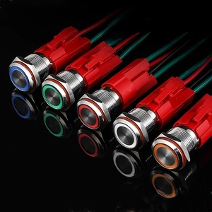 16mm High Current Waterproof Luminous Ring Light Momentary Latching <strong>Red</strong> Metal Push Switch <strong>Button</strong> Cable Connector Power Sign - Product Image 2