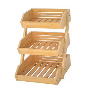 3 Layer Bamboo Storage Box <b>Foldable</b> Countertop Fruit <b>Basket</b> For Kitchen Use Vegetables Bread Snacks - Product Image 3