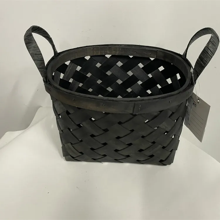 Wholesales Handwoven Gift Wood Chip Weaved Picnic Bread Basket Wicker Basket