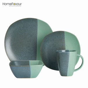 Bleu nordique vaisselle four en céramique émaillée salade plat rond assiette vaisselle ensemble - Product Image 3