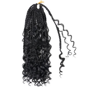 Chaud bas prix Boho Box tresses Crochet cheveux 14/20 pouces Extensions synthétiques avec extrémités bouclées, Style déesse bohème pour les femmes - Product Image 5