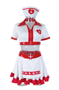 Costume de fête de carnaval, uniforme de cosplay, haut court sexy à décolleté plongeant, mini-jupe à volants, costume de petite infirmière <span class=keywords><strong>coquine</strong></span> avec chapeau - Product Image 3