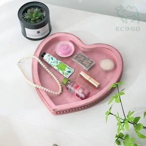 Pink Heart-Shape <b>Desk</b> Holder Wooden Beaded Plate Serving Jewelry Display Stand Storage Tray Makeup Organizer - Product Image 1