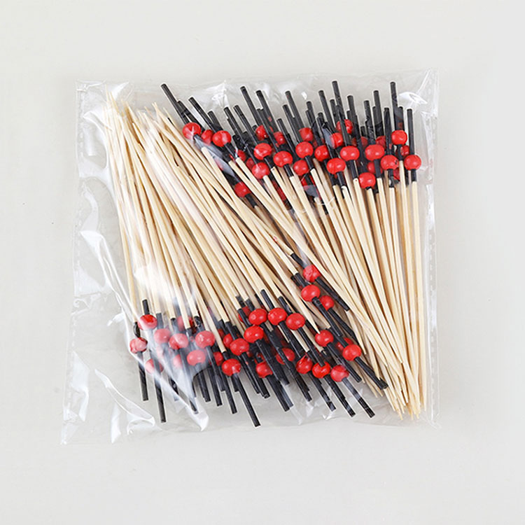 Poignée noire, perle rouge, 12 cm, 100 pièces/sac